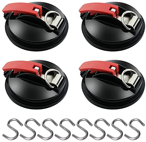 Ventosa - 4 Ventose per Auto con 8 Ganci Fissaggio a Ventosa per Auto Fissaggio a Ventosa con Anello per Portabagagli, Tende da Campeggio, Teloni, Tenditori per Auto