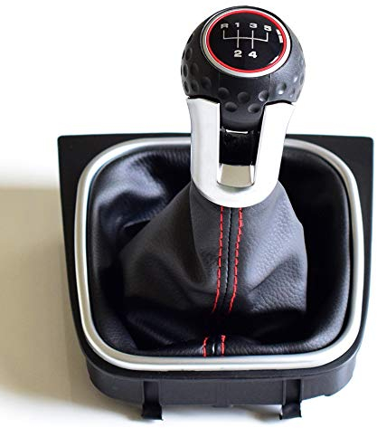 Hacreyatu Schaltsack Schaltmanschette in Schwarz + Schaltknauf + Rahmen 5 Gang mit Golf 6 MK6 GTI GTD R20 2009-2013 (5 Gang)