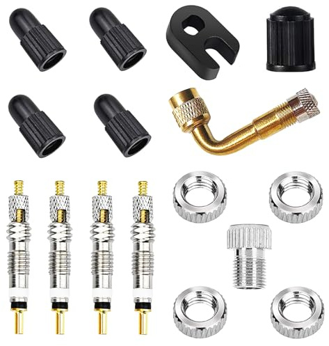 Ventil Ersatz Set, CTRICALVER Ventileinsatz Entferner Tool Kit FahrradVentil Einsätze Adapter Autoventil Luft Pumpe Kompressor Aufsatz, Französische Presta Ventil Rennrad-Ventile(16pcs)