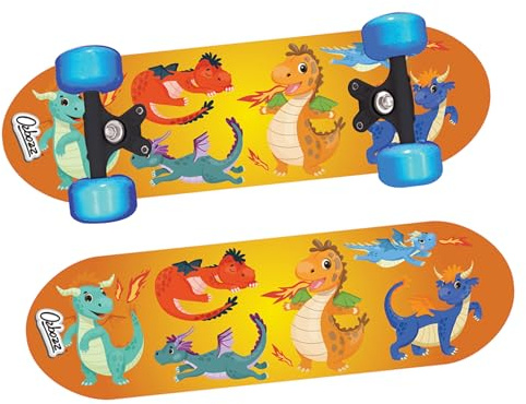 OzBozz DRAGONS SKATEBOARD WITH FLASHING WHEELS - 17 INCH DECK - Dramatic Graphics - Wheels Light Up When Moving, Assorted Designs and Colours
