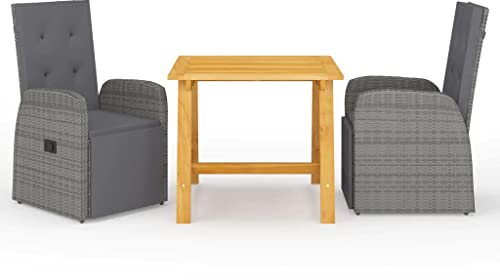 vidaXL Gartenmöbel Set 3-TLG. Sitzgruppe Sitzgarnitur Gartengarnitur Gartenset Tisch Stühle Gartentisch Gartenstuhl Esstisch Gartensessel Grau
