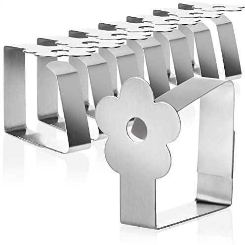 COM-FOUR® 8x Clips para Manteles Premium de Acero Inoxidable - Soportes para Telas para mantelería - Clips para Mesa para Interior y Exterior - Clips metálicos (08 piezas/flor)