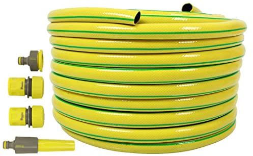 All4You Gartenschlauch 3/4 '' Zoll 20m 30m 50m Gelb Wasserschlauch Garten Schlauch mit Armaturen : 4-tlg Adapter Set (3/4 Zoll, Set)
