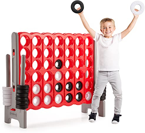 COSTWAY Vier-Gewinnt Spiel, 4 Gewinnt Spielbrettsätze, Vier in Einer Reihe Spiel mit 42 Jumbo Ringen und Schieberegler zum schnellen Neustart für Kinder und Erwachsene (Grau)