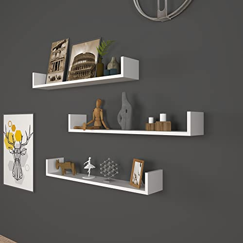[en.casa] Set de 3 Estantes Flotantes Juego de Baldas Estantería Mural de 3 Piezas para Sala máx. 10 kg/Estante Aglomerado 12 x 90 x 15 cm Blanco