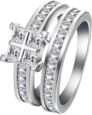 Aotiwe Ringe Frauen Modeschmuck, Freundschaftsringe Beste Freundin Kreuzringe Besetzt mit Quadratischem Zirkonia Silber Größe 62 (19.7)