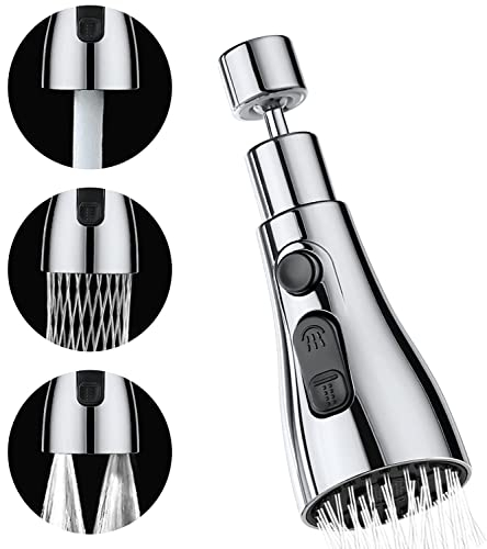 Douchette Evier Cuisine Robinet 360 Degres,Mitigeur Evier Cuisine Tete de Robinet Rotative,Cuisine Tete Embout avec Adaptateur,3 Modes Embout Robinet Cuisine,pour Salle de Bain Lavabo (Argent)
