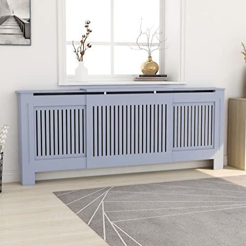 HOMIUSE Heizkörper Verkleidung Abdeckung 205x20.5x81.5 cm Heizkörperverkleidung Modernes Lamellen-Design Heizung Abdeckung Heizungsverkleidung für Wohnzimmer Radiator Cover Grau MDF