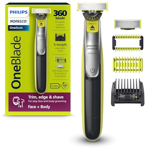 Philips Norelco for Face + Body, Electric Beard Trimmer, Shaver and Groomer, 5in1 Adjustable Comb, 1x Body Kit, Model QP2834/70, Black/Lime Green