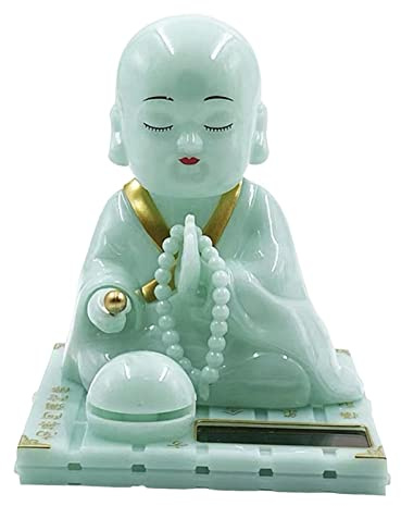 LOVIVER Kleine Mönchsfigur, solarbetriebenes Auto, Spielzeug, Armaturenbrett, Dekoration, Buddha-Mönche, Statue, Wackelkopf, Spielzeug für Zuhause, GRÜN, l