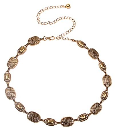 Wambere Damen Mode Metall Kettengürtel Körper Taille Bauch Taille Kette Einstellbare,Kettengürtel,Gravierte Vintage Körper Kette,Taillenkette Gürtel Bauchkette Gürtel Schmuck,Bronze,Silber