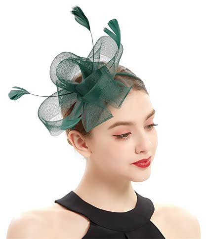 Fascinator Damen, Fascinator Damen Hut Blume Mesh Federn Kopfschmuck Braut Bankett Kopfbedeckung Hochzeit Cocktail Haarschmuck Jockey Club Tea Party Stirnband Flower Feder Headwear