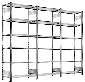 Oswald Transportgeräte Steckregal, verzinkt, Breite 3 m, Höhe 2,5 m, Tiefe 0,4 m, 6 Böden, Fachlast 150 kg, einseitig