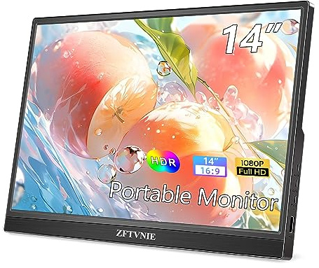 ZFTVNIE Tragbarer 14 Zoll FHD 1080P IPS Bildschirm HDR Monitor, Externer Laptop Display HDMI USBC für PC Mac Handys Xbox PS5 Ras Pi