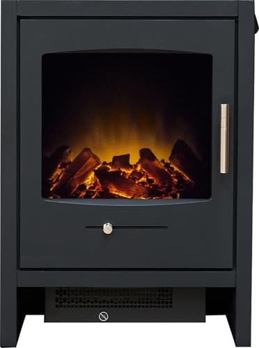 Adam Bergen - Cheminée électrique avec radiateur soufflant, effet flamme LED, avec niveaux de chaleur de 0,9/1,8 kW, chauffage silencieux, gris foncé
