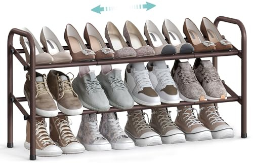 SONGMICS Scarpiera Espandibile, Scaffale Porta Scarpe in Metallo a 2 Ripiani, Organizzatore per Scarpe Regolabile, per Corridoio, Armadio, Entrata, Montaggio Facile, Bronzo LMR029A01