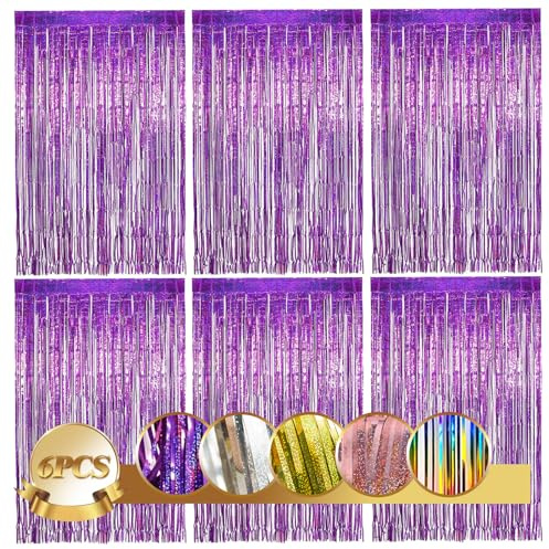 Daity Lametta Vorhänge 6pcs Glitzervorhang, 6pcs Glitzervorhang Fringe, Folienfransen Vorhang 1m x 2m für Geburtstage Festivals Party ​Bühnendekor