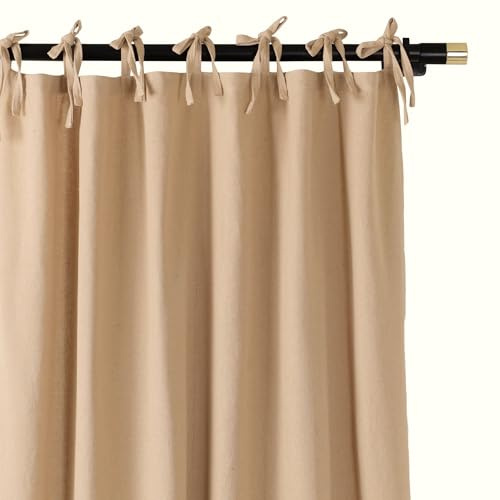 THE ART BOX Natural Gauze Blended Curtains Linen Sabsitute Energy Efficient Light Filtering Tie Top Door Window Treatment 2 Panel Drape for Livingroom (Beige, L 90 X W 42 Each Panel)