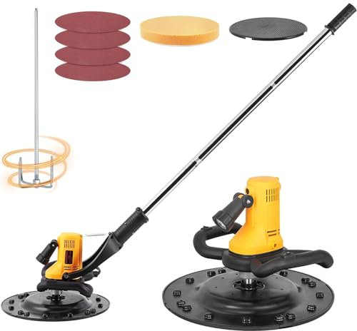RayGenius Intonacatrice per Muri, Levigatrice Manuale per Cartongesso da 280-2800 Giri/Min. con Barra di Miscelazione E Raschietto Elettrico A 6 velocità per Intonacare Malta E Cemento
