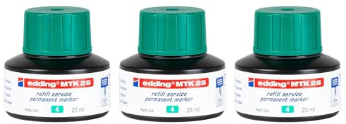 EDDING 3 Flaschen 25 ml Nachfülltinte MTK25 für Permanentmarker, Grün