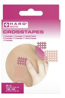HARO Cross-tape thérapeutique tailles L et M – 4 x beige 4,5 x 5,2 cm + 18 x magenta 2,3 x 3,5 cm.