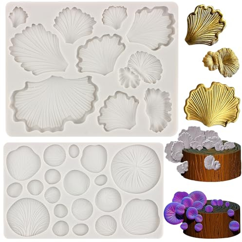 MYPRACS Fungi Fondant Moulds Plant Mushroom Cake Decoration Silicone Moulds Ginkgo Biloba Candy Chocolate Moulds for Sugar Cupcake Topper Cake Decorating Gum Paste Polymer Clay Set of 2