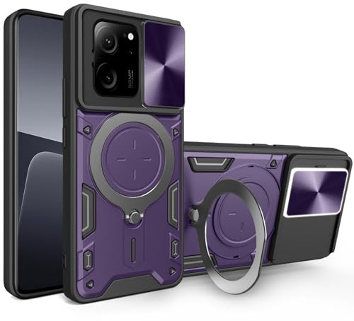 LXHGrowH Funda para Xiaomi 13T / Xiaomi 13T Pro, Fundas Protectora Antigolpes de Grado Militar [360°] Magnético Soporte, Carcasa Anti-Shock Armor con Protección Deslizante para la Cámara, Morado