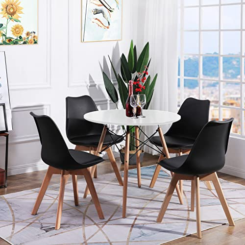 LafeuR Rund Esstisch mit 4 Stühlen Esszimmergruppe, Essgruppen für 4 Personen, 4er Set Esszimmerstühle mit Tisch für Wohnzimmer Küche Büro(Weiß Tisch + 4 Schwarz Stühle)