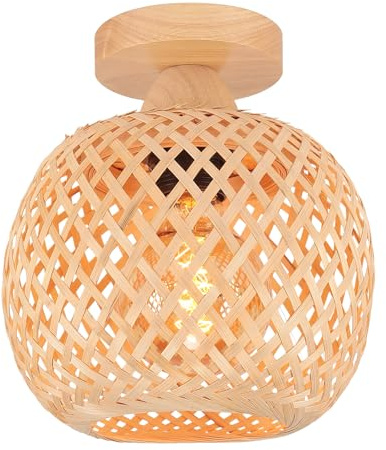 LIGKIN Deckenleuchte Bambus Weben Kronleuchter Rattan Boho Style Bambus Lampenschirm Vintage Deckenlampe Deko Deckenleuchte für Restaurant Wohnzimmer Küche, Ø20cm