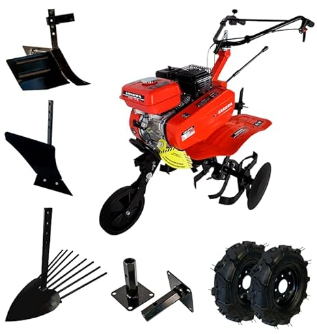 SAKAWA Motoazada 7,5 CV + Ruedas Neumáticas 400x8 + Mangones + Asurcador + Vertedera + Arrancapatatas