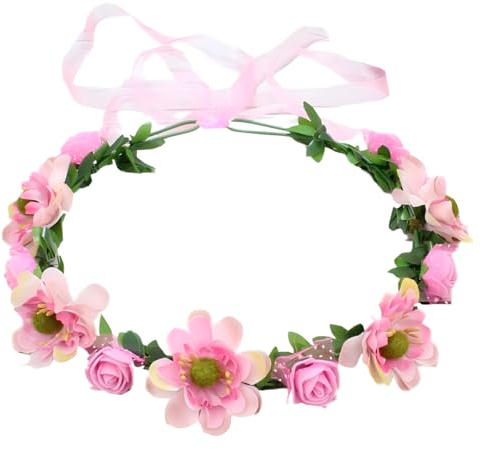 QHFlashbuy Corona de Flores,Diadema Floral Guirnalda,Tocado de Guirnalda Flor de Simulación Diadema de Corona para Niñas Adorno Fiesta Festival Playa(Rosa)