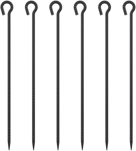 EUOKOK 30 Inch Rebar Stakes Heavy Duty 6 Pack Tent Stakes with Loop 1/2 Inch Diameter Tarp Pegs Tree Stakes and Supports Ground Anchors Garden Rope Fence Stakes for Outdoor Camping and Yard, Black