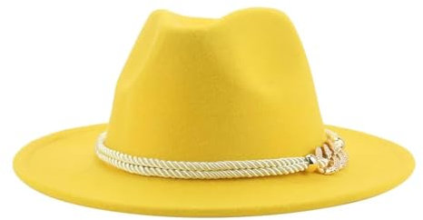 FULUJIDI Fedora Trilby Filzhut Hut Damen Hut Männer Fedora Solid Gürtel Panama Jazz Caps Hip Hop 52-54Cm (Kinder) Gelb