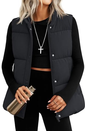 YUCOLEN Down Puffer Vest for Women Warm Winter Quilted Padded Puffy Vests with Pockets Stand Collar Zip Up Coat Black