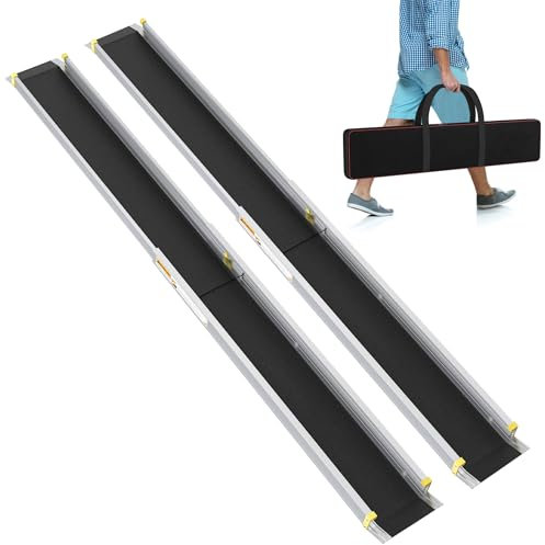 YUENFONG 106.5-183cm Rollstuhlrampe Teleskop Aluminium Auffahrrampe, 2 Stück Teleskoprampe rutschfeste Verstellbare Rampen Rollstuhl Rampe bis zu 272kg, für Rollstuhl Treppen, 6 FT