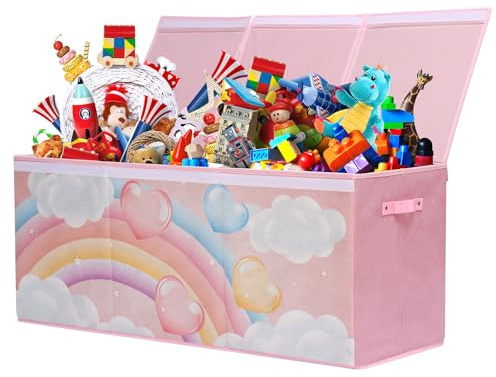 ELUCHANG Aufbewahrungsbox mit Deckel Kinder, 147L Große Faltbare Truhen & Kisten für Kinder, Spielzeugkiste Aufbewahrungsbox für Kinderzimmer,Schlafzimmer, Rosa