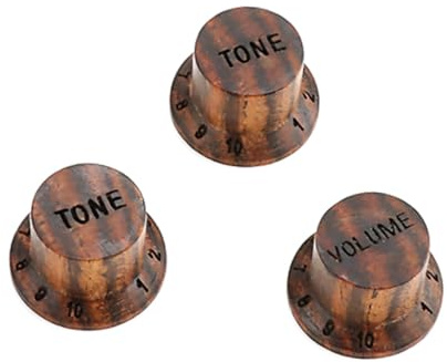 VICASKY 3 Stück Gitarrenpotentiometer Kondensatoren mit Holzknöpfen für Elektrische Bässe und Gitarren Lautstärkeregler aus Legierung und Holz Ersatzteile für Gitarrenzubehör
