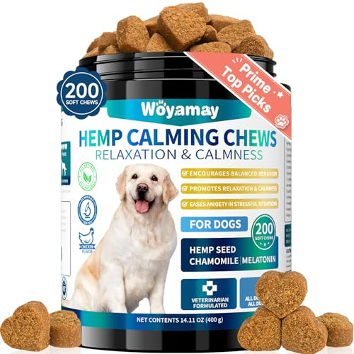 Woyamay Hemp Calming Chews for Dogs, 200 Treats Dog Calming Chews for Anxiety & Stress Relief, Anxiety Relief Treats for Dogs with Hemp Oil, Melatonin Dog Calm Treats for Stress|Sleep|Separation