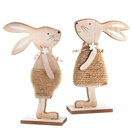YIEUR 2 Stück Osterhasen Holz Figuren Aufsteller Ostern Hase Deko, 17cm Osterdeko Hasen Osterhasen Holz zum Hinstellen für Draußen Tischdeko Garten Deko (nature A)