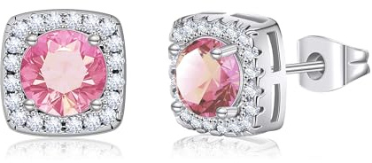 GILIEYER Quadrati Cubico Zirconia Orecchini, Brillante Simulato Diamante Sposa CZ Orecchini a Bottone Taglio Orecchini Quadrati per Donna (Rosa)