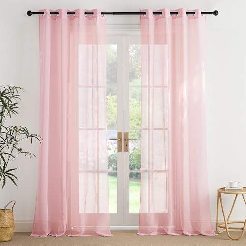 PONY DANCE Stores Gardinen mit Ösen Vorhang Transparent Wohnzimmer | Rosa,H245 x B140 cm,2er Set,Vorhang Durchsichtig für Schlafzimmer,Sheer Curtains Living Room,Sanfte Lichtfilterung,Luftig