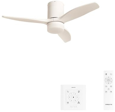 CREATE / WINDCALM S/Ventilador de techo ABS con luz blanco con controlador y mando / 40W, Silencioso, Ø112 cm, 6 velocidades, 3 temperaturas de luz, temporizador, función verano-invierno