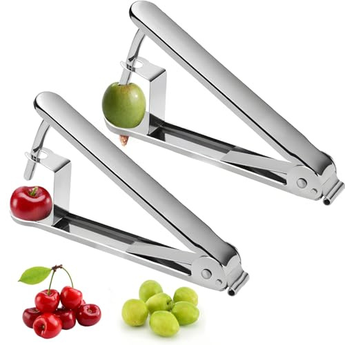 GGesii 2 Pezzi Snocciolatore per Olive, Snocciolatore per Ciliegie Manuale, Acciaio inossidabile Denocciolatore Olive, per Cucina di Casa, Ristorante-Caffetteria, Campeggio Picnic (Argento)