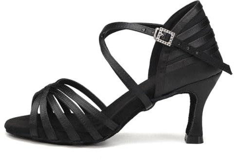 GYUBL Women's Latin Dance Shoes High Heel Satin Salsa Bachata Tango Samba Rumba Ballroom Practice Performance Dancing Shoes,Black,UK 4.5