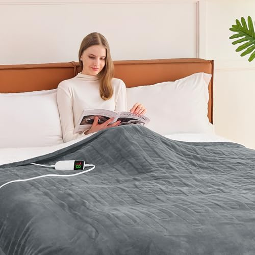 BOMOVA Heated Electric Blanket Full Size - 72 x 84 Heating Blanket with 10 Heating Levels & 8 Hours Auto Off, Warm Flannel Blanket, Christmas Birthday Gifts for Women