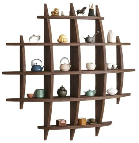Espositore da parete per teiera, in legno massello, porta tazze da tè cinese e porta tazze da caffè, design a mortasa e tenone, per miniature, perfetto per soggiorno, cucina, sala da tè e ufficio (70