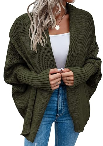 Cardigan in Maglia Grossa da Donna, vestibilità Oversize, con Maniche a Pipistrello, Aperto sul Davanti, Cappotto Autunnale Avvolgente