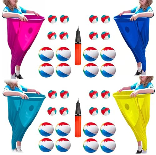 Granny Pants Yard Game Set for Adults & Kids 4-Pack Giant Pants Outdoor Tossing Game with 32 Bouncy Balls, 2 Pump, Hilarious Backyard Party Games for Family Reunions BBQ Field Day Fun