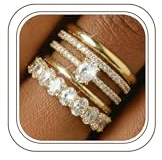 Diamday 5 Stück Gold Ringe Damen Vergoldete Wasserfes Goldene Ringe Set | Zirkonia Ringe Gold Knuckle Finger Statement Verlobungs Versprechen Stapelbarer Ring Mit Schmuck Schatulle Größe 49-62