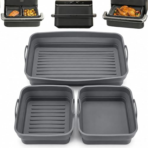 Compatibles con Cosori Twinfry 10 L–3 moldes de silicona plegables para freidora de aire 10 litros (1 grande+2 moldes pequeños: uno para bizcochos y otro estriado Compatible Ninja FlexDrawer 10.4L